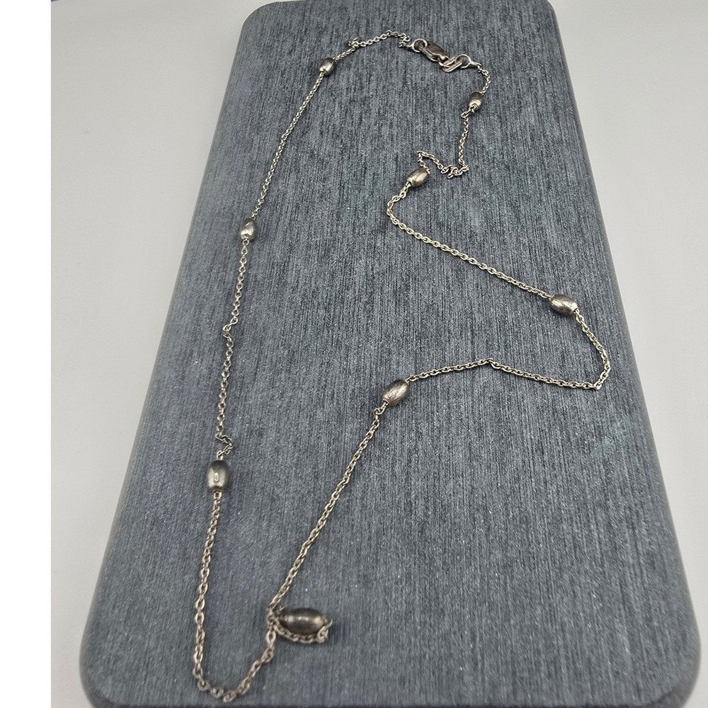 Vintage Estate Necklace Sterling Silver  Beaded Station Chain 17in
